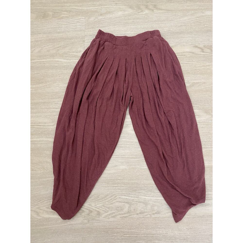 Free People Beach Burgundy Pleated Cropped Harem Jogger Pants XS Boho Peasant